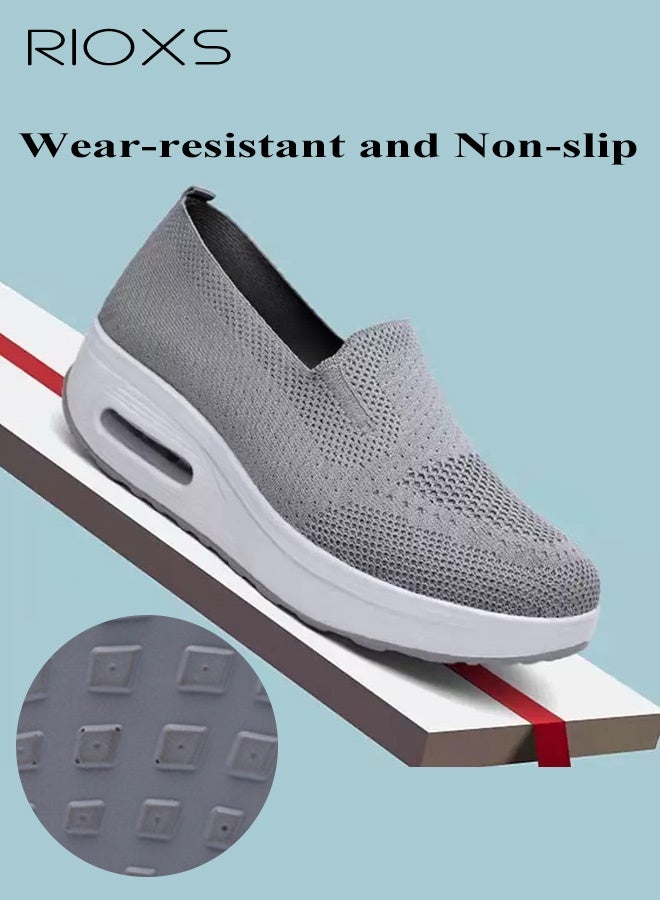 ريوكس حذاء رياضي نسائي عصري، حذاء مشي سهل الارتداء من شبكة قابلة للتنفس، حذاء خفيف ومريح للفتيات، حذاء رياضي عصري بمقدمة مستديرة للارتداء اليومي، الجري، الركض، الأنشطة الخارجية والملابس الترفيهية، رمادي - Image 3